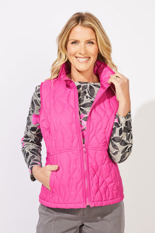 Escape by Habitat Fuchsia Wave Quilted Stand Collar Vest 2