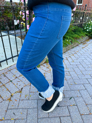 Lulu B Dark Wash Denim Cuff Pearl Pant