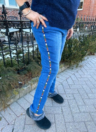 Coco + Carmen EverStretch Straight Ankle with Embroidered Stripe