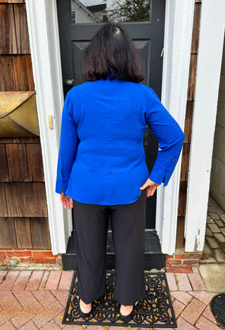 Tango Mango Chic Blue Embellished Textured Button-Up Blouse