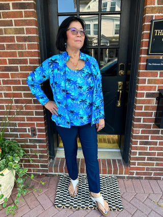Lulu B Blue Palm Tree Zip Jacket