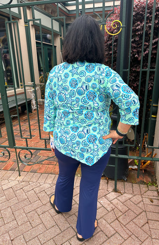 Lulu B Gingham Seafoam Shells Asymmetrical Scoop Neck Top