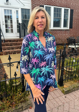 Beachtime by Lulu B Neon Palms Button Tunic