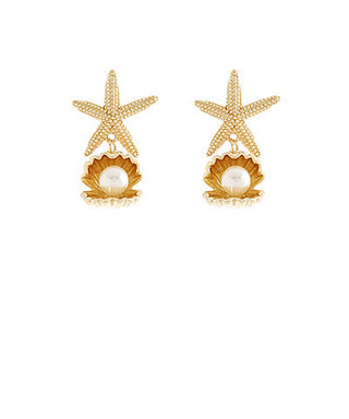 Starfish & Pearl in Shell Earrings Cream