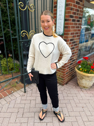 Charlie B Heather Natural Embroidered Heart Sweater