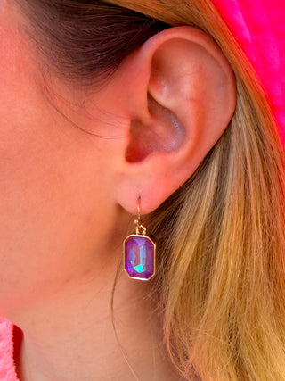 Pink and Gold Crystal Rectangle Earrings