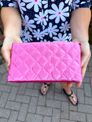 Riley Vegan Crossbody - Quilted Bright Pink Pearl