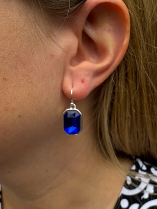 Blue and Silver Crystal Rectangle Earrings