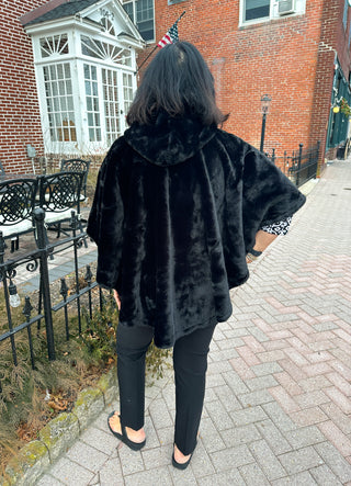 Black Faux Fur Wrap with Hood