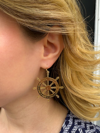 Gold Sparkle Ships Wheel Earrings
