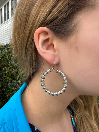 Pearl and Silver Beaded Hoop Earrings