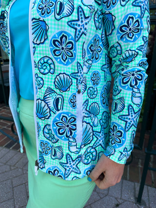 Lulu B Seafoam Gingham Shells Zip Jacket