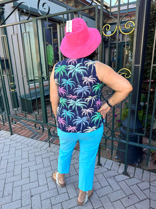 Beachtime by Lulu B Multicolor Palms Sleeveless V-neck Tank