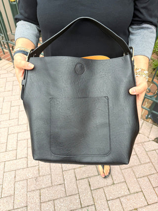 Classic Black Hobo Handbag with Black Handle