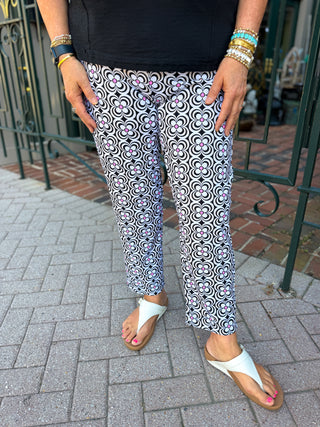 Lulu B Black and Pink Flower Secret Pocket Capri Legging