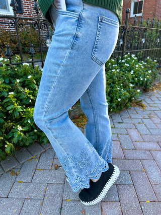 EverStretch Flare Crop with Cut-out Bottom Light Denim