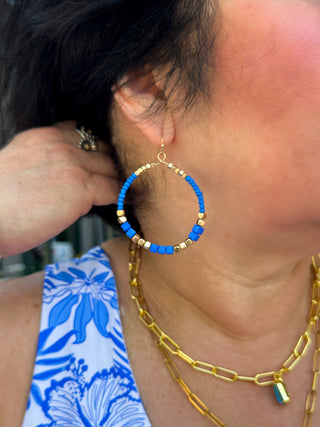 Power Blue Beaded Hoop Earrings