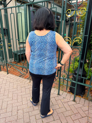 Lulu B Blue Sparkle Leopard UPF 50+ Scoop Neck Tank