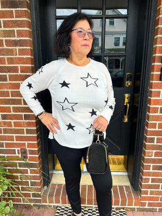 Lulu B Black and White Star Chenille Sweater