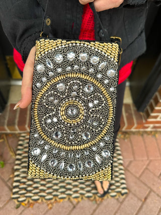 Silver Flower Beaded Club Bag