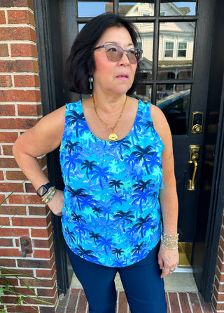 Lulu B Blue Palm Tree Basic Tank