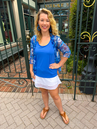 Tango Mango Sheer Mesh Blue Flower Bolero