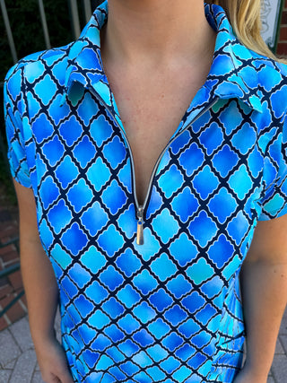 Beachtime by Lulu B Short Sleeve Quarter Zip Ruffle Dress