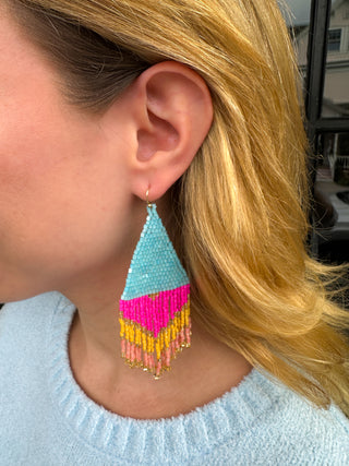 Pink and Blue Beaded Earrings