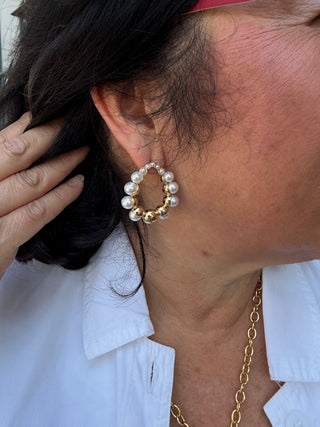 Gold Pearl Bubble Hoop Earrings