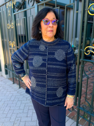 Olivia by Habitat Tonal Texture Mock Neck Tunic Sweater Navy