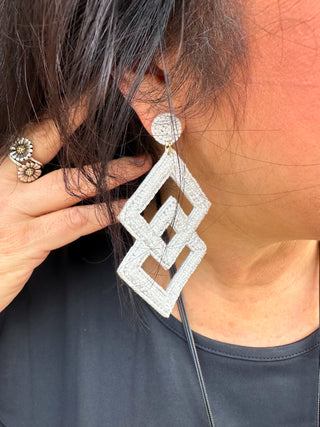 White Beaded Cube Earrings