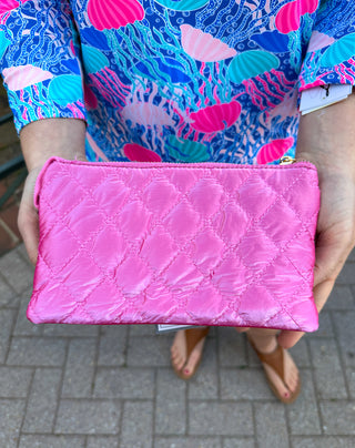 Riley Vegan Crossbody - Quilted Bright Pink Pearl