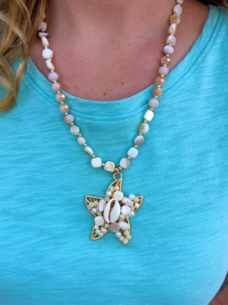 Cream Starfish and Shell Necklace and Earring Set