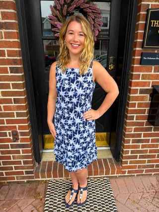 Beachtime by Lulu B Navy Palm Ruffle Trim Dress