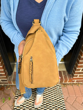 Nikki Dual Compartment Sling Bag - Tan