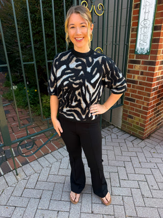 Charlie B Balloon Sleeve Jacquard Sweater in Mystic