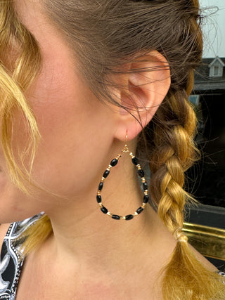 Black Beaded Teardrop Earrings