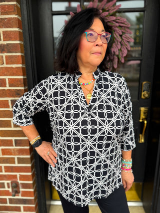 Lulu B Black and Stone Loops Button Tunic