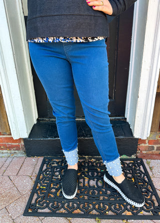 Lulu B Dark Wash Denim Cuff Pearl Pant