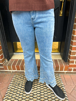 EverStretch Flare Crop with Cut-out Bottom Light Denim