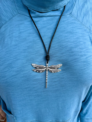 Silver Glitzy Dragonfly Necklace