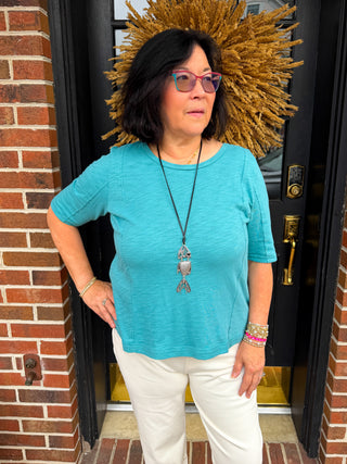 Escape by Habitat Teal Cotton Seamed Elbow Tee