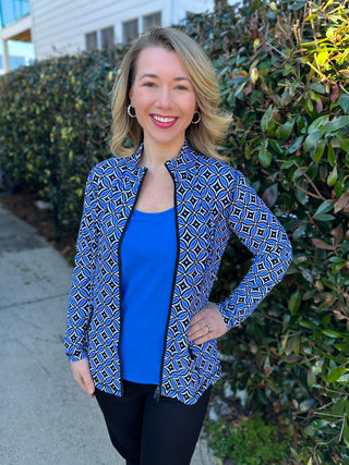 Lulu B Blue Geometric Zip Jacket