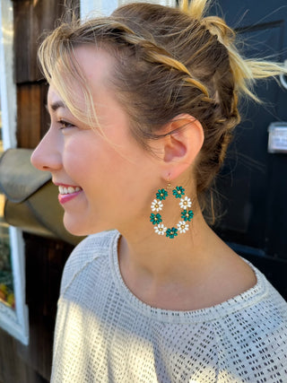 Jade and Cream Flower Earrings