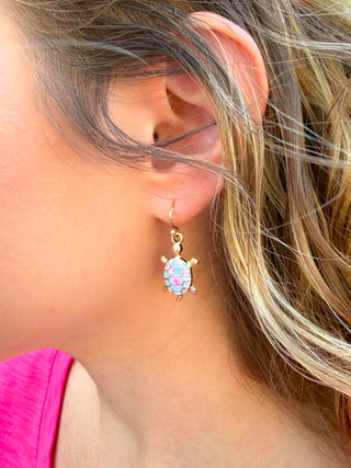 Pink and Turquoise Turtle Earrings