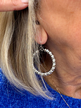Pearl and Silver Beaded Hoop Earrings