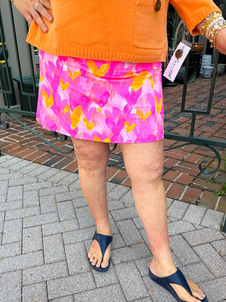 Beachtime by Lulu B Pink and Orange Hearts 2-Pocket Skort