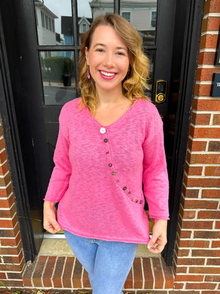Lulu B Bright Hot Pink Mini Button Sweater