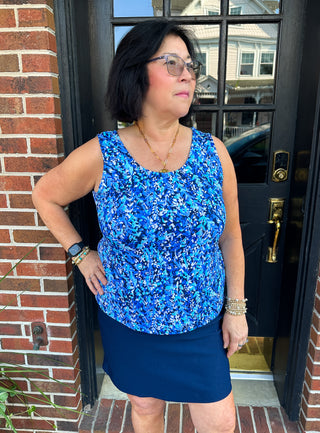 Lulu B Dark Blue Vine Basic Tank