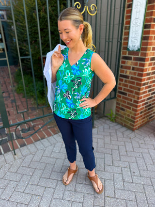 Lulu B Emerald Flower Sleeveless V-neck Top
